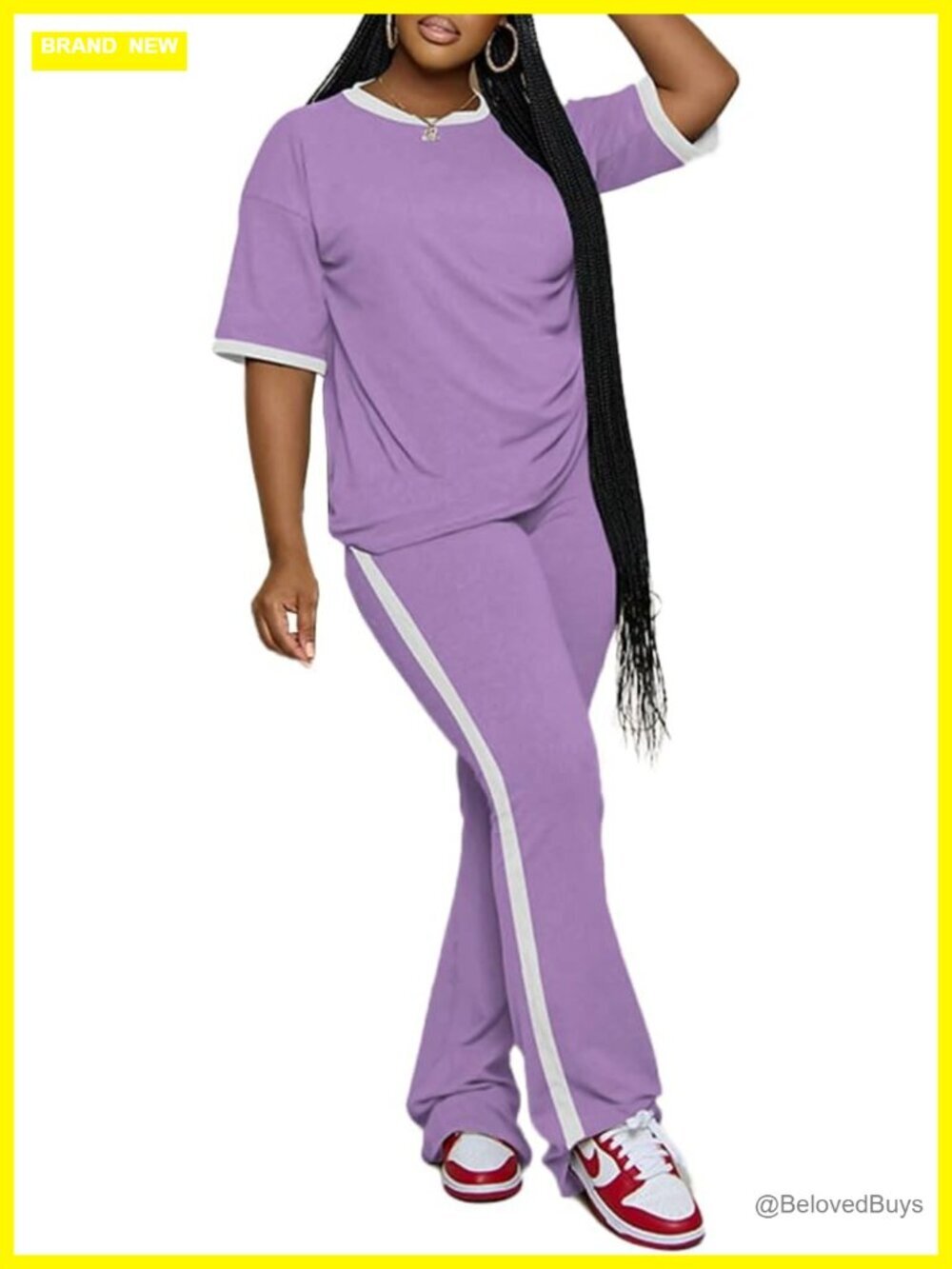 Women's 2 Piece Summer Lounge Set Short Sleeve Top Flare Pants Tracksuit